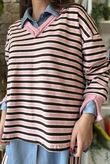 Marlowe Stripe Sweatshirt Pink Chocolate